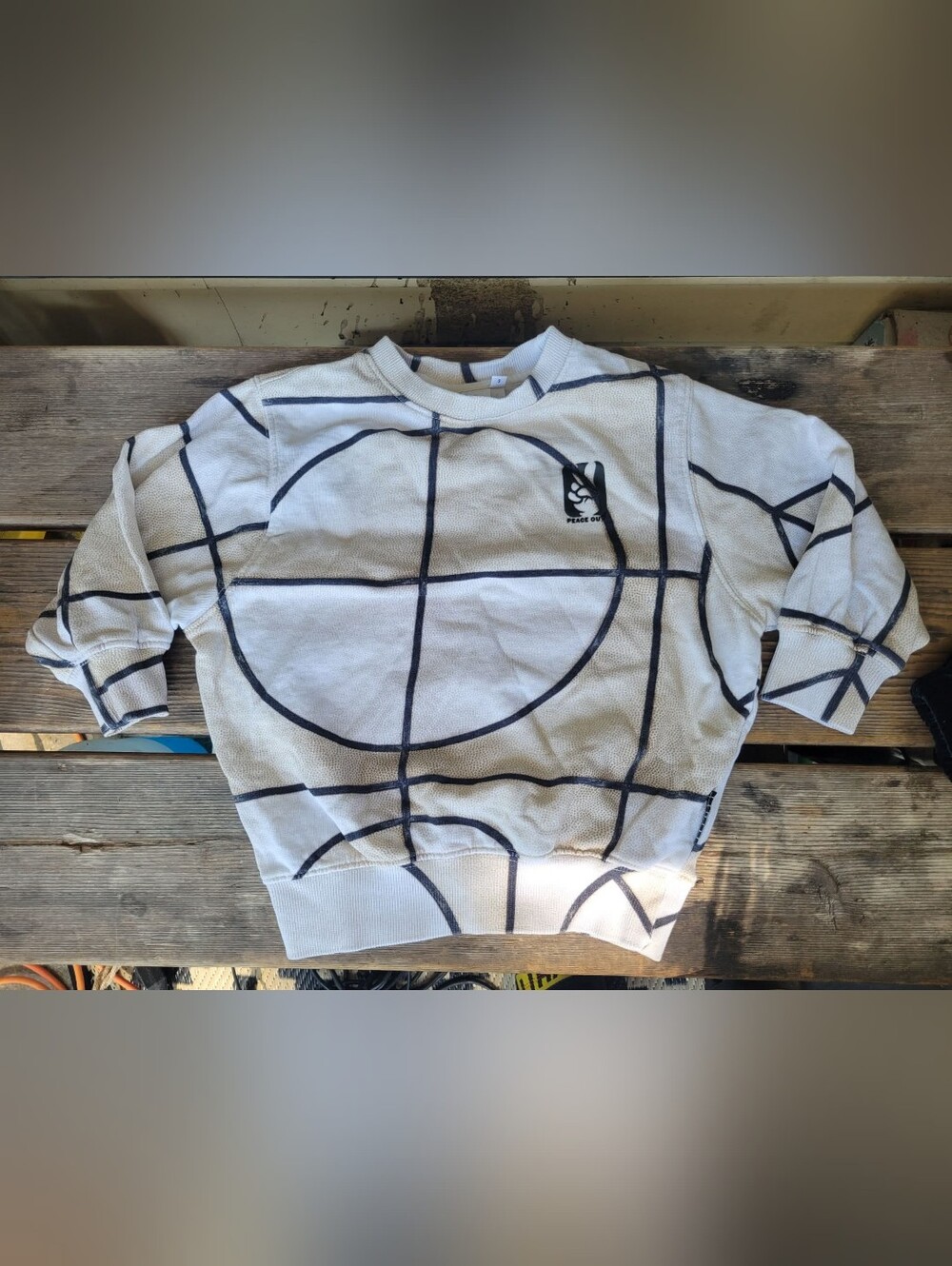 MOLO MONTI SZ 93 / 3Y VGUC WHITE TAN basketball LINES loose fit Sweatshirt